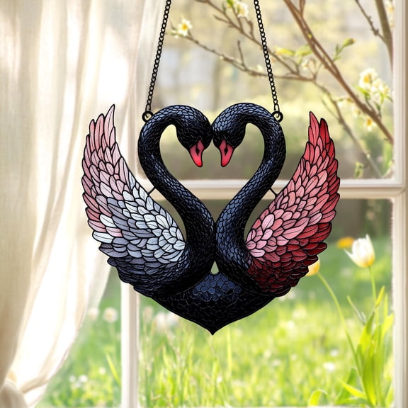 Gothic Black Swan Love 2D Flat Acrylic Suncatcher, Acrylic Art Panel, Swan Couple Bird Design, Romantic Decor, Unique Gift for Couples Anniversary, Window Wall Home Accent