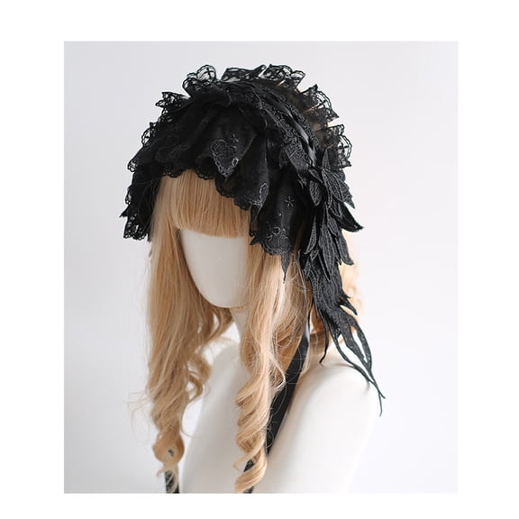 Gothic Black Wings Hairband Lace Cross Bow-Knot Frenulum Halloween Gothic Lolita Headband Classic Lolita Headpiece Y2K Headband