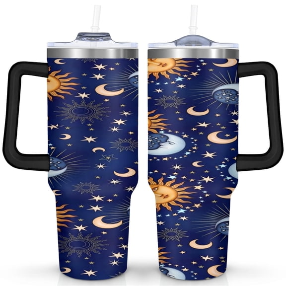 Gothic Black and Gold Moon 40oz Cup - Leak-Proof Stainless Steel Tumbler - 8hr Hot Retention - Boho Design