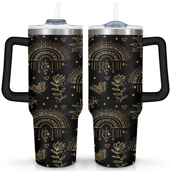 Gothic Black and Gold Moon 40oz Tumbler - Double-Wall Insulated Stainless Steel Cup - Spill-Resistant for Hot/Cold Drinks