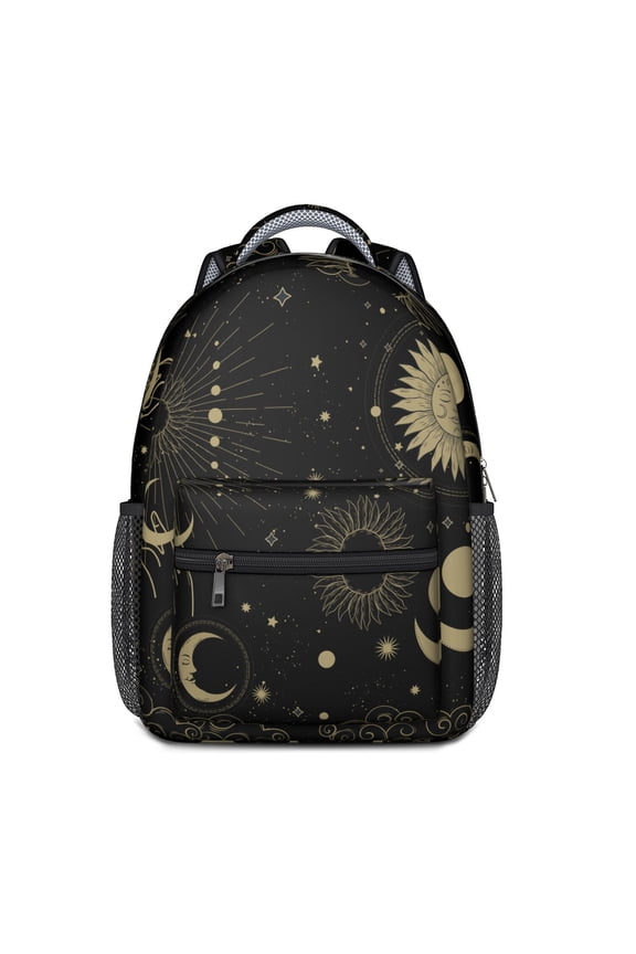 Gothic Black and Gold Moon Backpack - Waterproof Bookbag for College Students with Padded Straps & Organized Storage