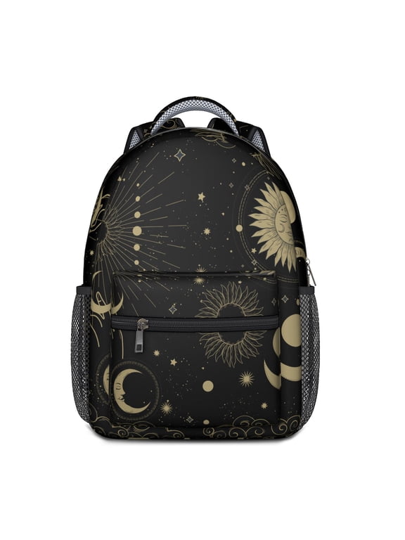 Gothic Black and Gold Moon Backpack - Waterproof Bookbag for College Students with Padded Straps & Organized Storage