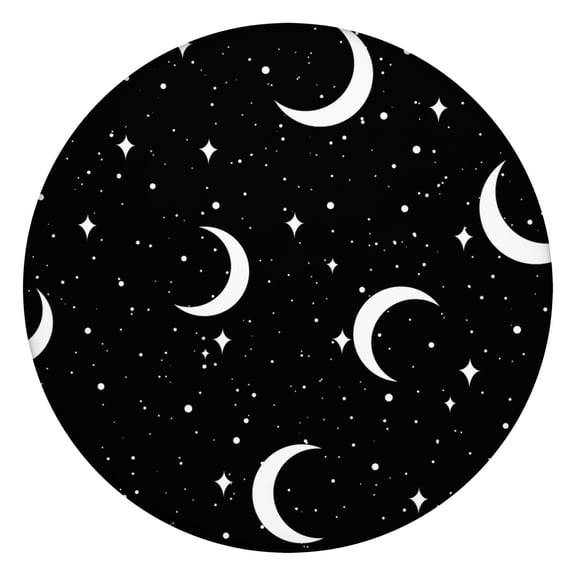Gothic Black and Gold Moon Round Tablecloth with Elastic Edge - Waterproof, Spill-Proof, Wrinkle-Free Table Cover for Indoor & Outdoor