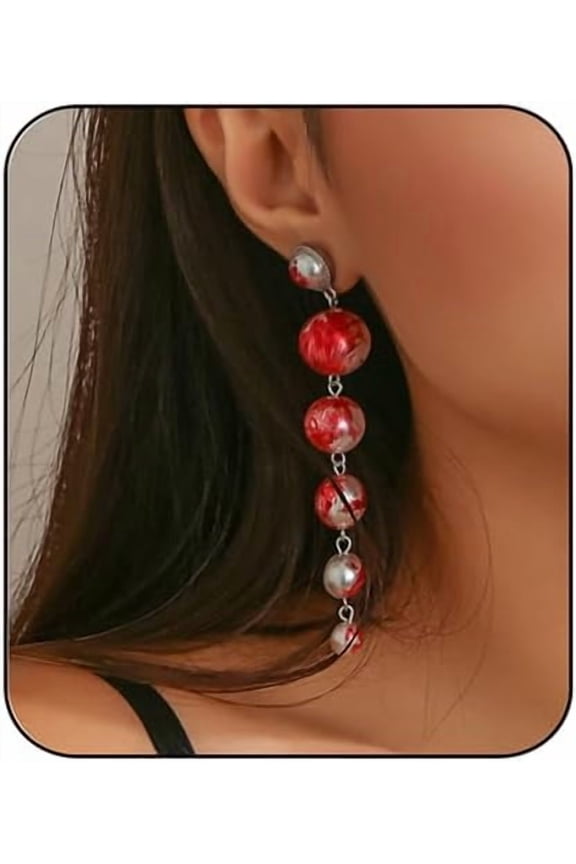 Gothic Blood Drop Pearl Earrings Vintage Pearl Long Tassel Dangle Drop Earrings Horror Vampire Earrings Punk Rock Style Earrings Y2k Grunge Earrings Halloween Cosplay Jewelry for Women