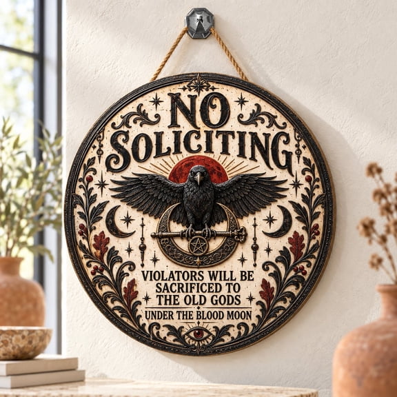 Gothic Blood Moon Warning Wooden Door Sign Halloween Decor