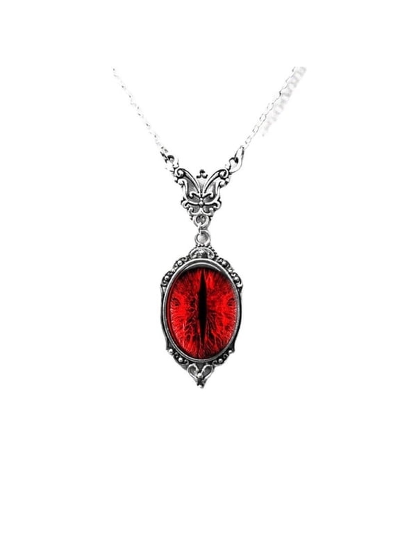 Gothic Blood Red Stone Necklace For Women Men Vampire-Embossed Witch Butterfly-Necklace Vintage Cat Eye Stone Necklace