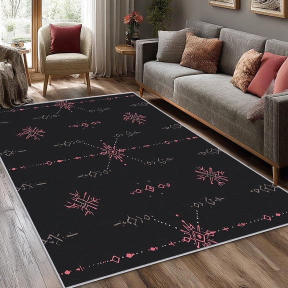 Gothic Bohemian Area Rugs, Black Tribal Geometric Pattern Carpet, Washable Non Slip Low Pile Soft Rug for Living Room Bedroom Decor Mat 2x3ft
