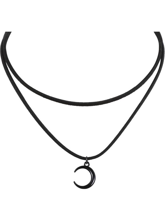 Gothic Boho Moon Choker Necklace For Women, Adjustable Black Moon Phase Pendant Gothic Jewelry Celestial Witchcraft Accessory Festival Summer Vibes Layering Necklace