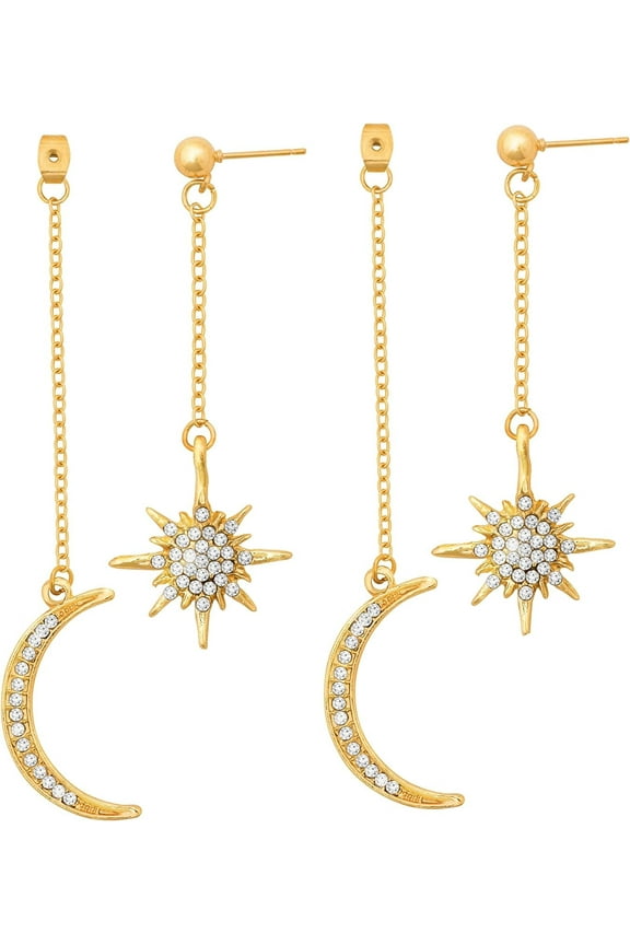 Gothic Boho Sun and Moon Earrings, Crescent Moon Star Pendant, Star Earrings, Celestial Earrings, Goth Jewelry Gift for Women, Christmas Gift for Women