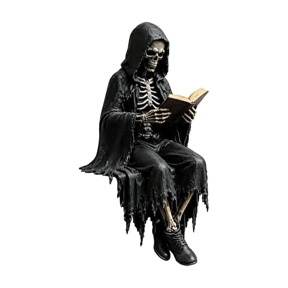 Gothic Bookshelf Decor Hooded Reader Statue Resin Bookend Ornament Dark Figure Sculpture for Bookshelf Desk Mantel Halloween Gothic Library Decoration and Display