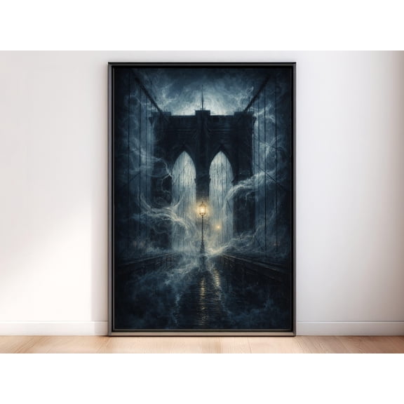 Gothic Brooklyn Bridge Wall Art, Dark Academia New York Poster, Moody Home Decor, Unframed Paper Poster 8x10in
