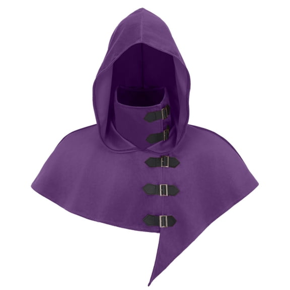 Gothic Buckle Hooded Capelet, Multi Buckle Gothic Hooded Shoulder Capelet, High Neck Pointed Short Cloak for Halloween Assassin Rogue Cosplay,Medieval Fantasy Neck Hood Accessory, Purple One Size