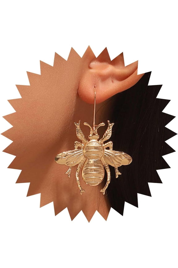 Gothic Bumble Bee Dangle Earrings - Gold Zinc Metal, Honey Bee Drop Earrings - Hypoallergenic, Minimalist Style, Perfect for Women's Daily Wear & Special Occasions