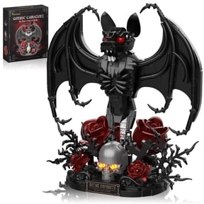 Gothic Camazotz Bat Building Set, 598Pcs Halloween Blocks with LED Light-Up Skull & Red Roses, Gothic Home Desk Decor Gift for Adults Teens 14+