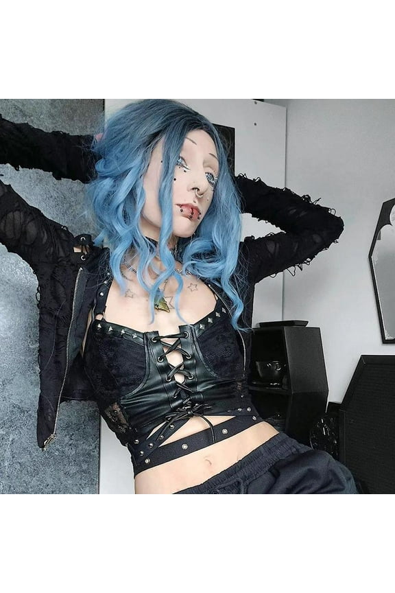 Gothic Camis Women Y2k E-girl Streetwear Pu Leather Lace-up Crop Tank Tops Emo Alternative Grunge Rave Outfits