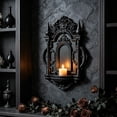 thumbnail image 1 of Gothic Candle Sconce, Black Plastic Medieval Floating Shelf Decorative Farmhouse Wall Candle Holder, Cathedral Arch Frame for Statue, Halloween, Fireplace Decor (B), 1 of 6