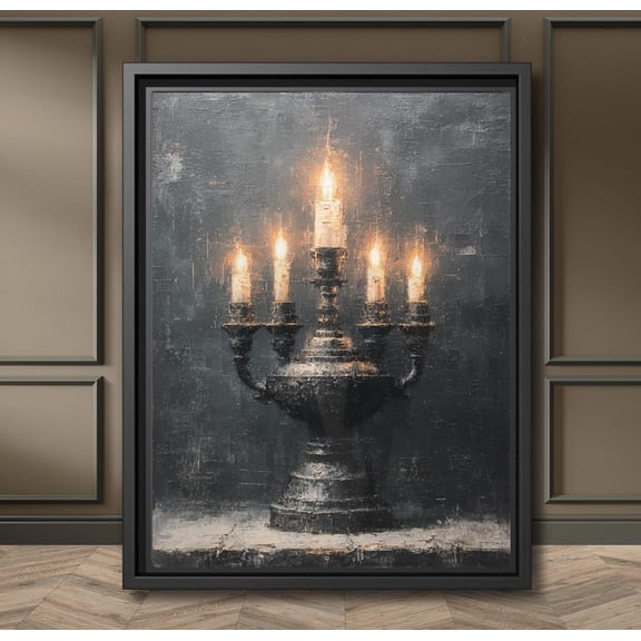 Gothic Candlelight Candelabra Poster Menorah Moody Black Wall Art, Dark Academia Decor, Style Candle Holder, Haunted Victorian, Stretched Canvas Size 8x12