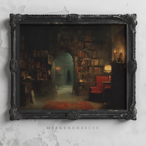 Gothic Candlelit Library Wall Art Print, Unframed Paper Poster 8x10in