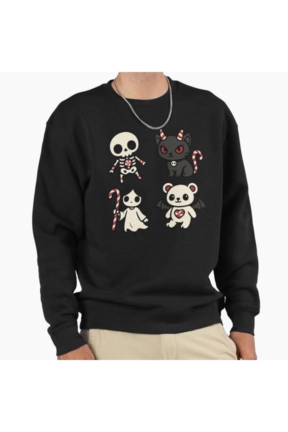 Gothic Candy Cane Kawaii Cartoon Cat Graphic Unisex Sweatshirt Retro Vintage Art G22018, Up to Size 5XL