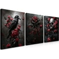 thumbnail image 1 of Gothic Canvas Wall Art Set of 3, Red Rose Skull Wall Decor Paintings, Dark Romantic Crow Goth Halloween Aesthetic Posters Prints for Bathroom, Living Room, Gallery, Home Decor 16x24Inch d, 1 of 7