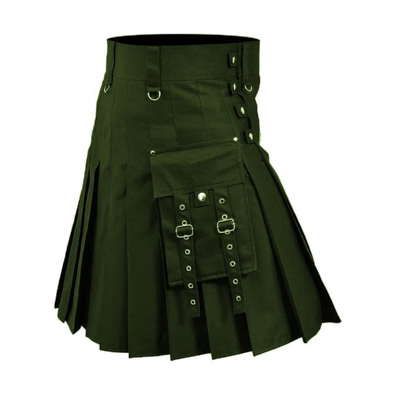 Gothic Cargo Kilt for Men Skirt Pleated Punk Style Utility Bottoms with Buckle Straps and Pockets Alternative Streetwear Performance Wear