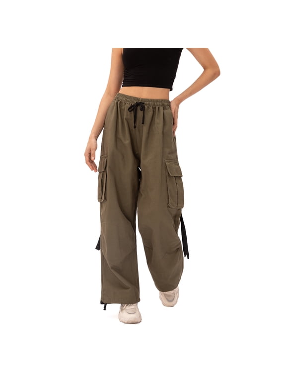 Gothic Cargo Pants Women Baggy High Waisted Y2k Pants Wide Leg with Pockets Drawstring Streetwear Casual Harajuku Joggers