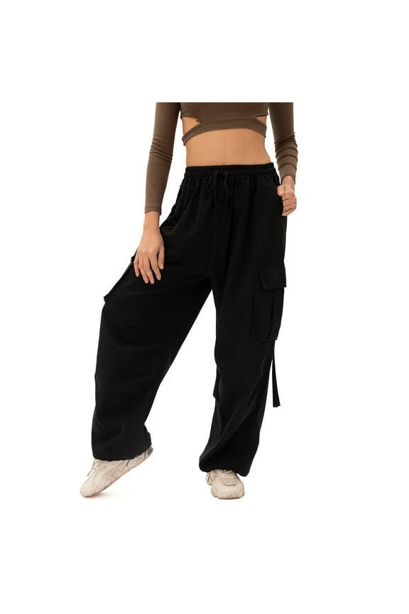 Gothic Cargo Pants Women Baggy High Waisted Y2k Pants Wide Leg with Pockets Drawstring Streetwear Casual Harajuku Joggers