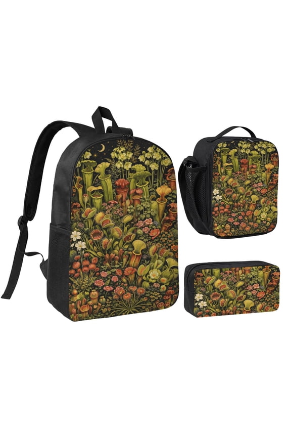 Gothic Carnivorous Plant Backpack Set 3pc ,Backpack with Lunch Bag and Bag 17 Inch