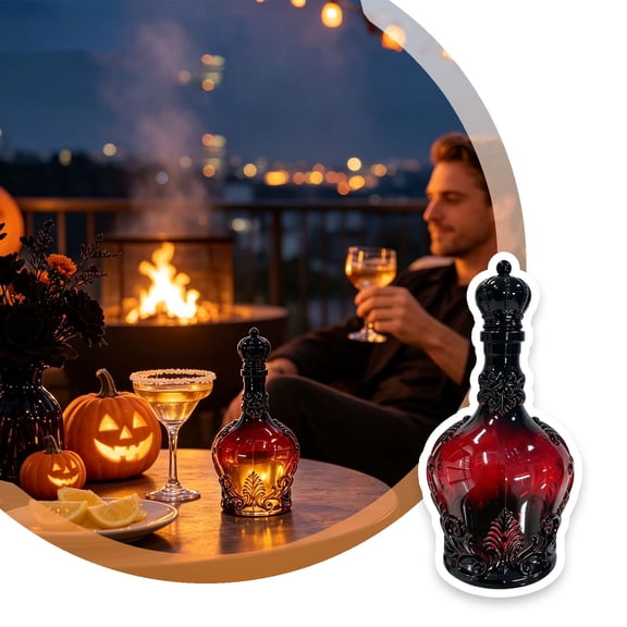 Gothic Castle Bat Glass Potion Bottle With Stopper Decorative Glass Decanter Elegant Glass Bottle For Halloween Display Home(Black-20Cm)