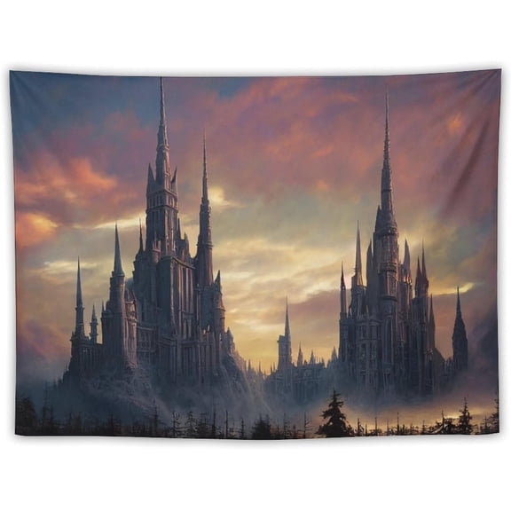 Gothic Castle Dark Forest Printed Wall Tapestry Hanging Polyester 40W x 30H Inches