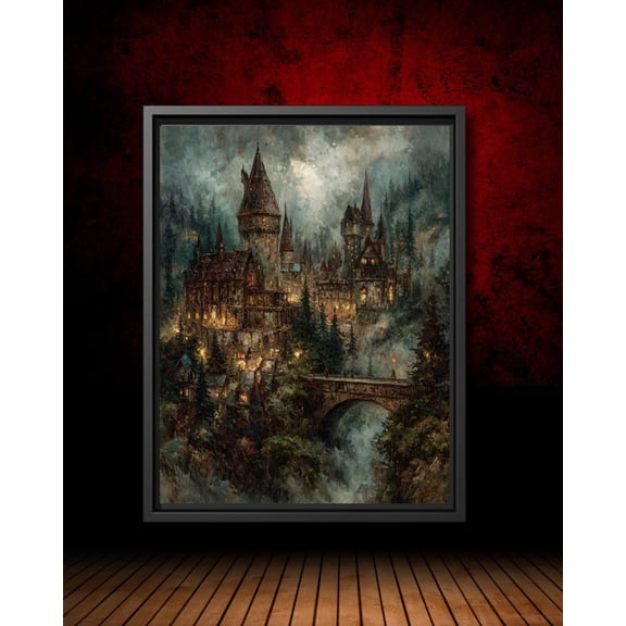 Gothic Castle Fantasy Art Poster Dark Academia Wall Decor, Enchanted Medieval Fortress, Mystical Forest Architecture Artwork, Unframed Poster Size 8x12