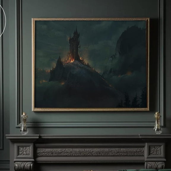 Gothic Castle Poster Dark Fantasy Mountain Fortress Wall Art Home Decor, 24x36 UNFRAMED