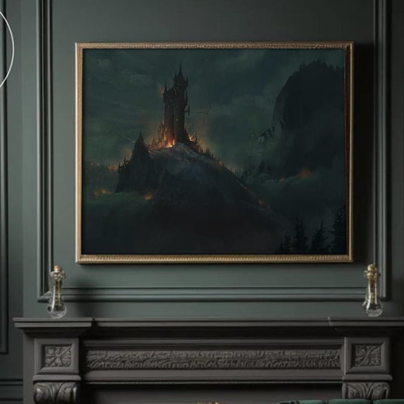 Gothic Castle Poster Dark Fantasy Mountain Fortress Wall Art Home Decor ...