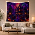 thumbnail image 1 of Gothic Castle with Ravens and Glowing Pumpkins Against a Pink Moon Spooky Gothic for Halloween Enthusiasts Haunted House Wall Art Halloween Gift Tapestry Wall Hanging for Bedroom and Living Room, 1 of 4