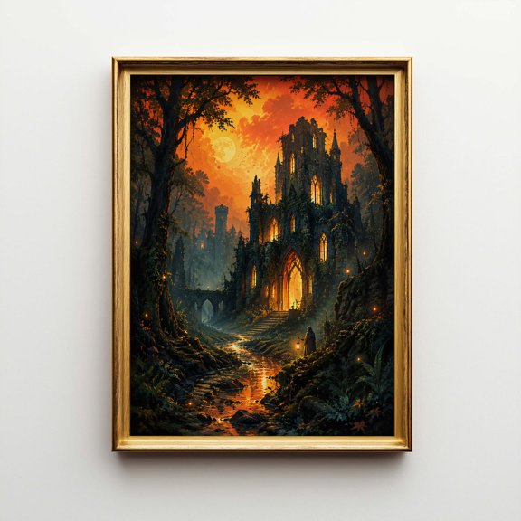Gothic Castle Ruin Dark Fairytale Forest Poster Unframed Paper Print