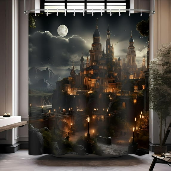Gothic Castle Shower Curtain for Bathroom Dark Style Halloween Shower Curtain Set Waterproof Fabric Bathtub Curtain Decor with 12 Hooks 72x72 inches