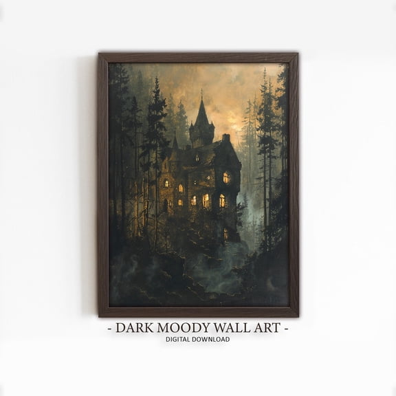 Gothic Castle Wall Art Print, Dark Moody Halloween, Victorian Medieval, Seasonal Living Room And Home Decor