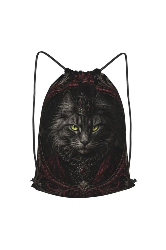 Gothic Cat Ornate Portrait Print Drawstring Backpack Gym String Bag Sports Sackpack Cinch Sack, S