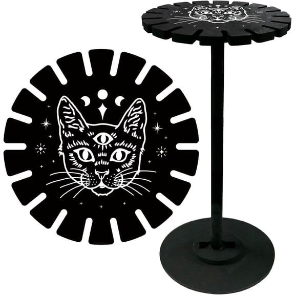 Gothic Cat Pendulum Shelf Pendant Display Holder Stand Black Wooden Dowsing Divination Metaphysical Boards Witchy Stuff for Home Hanging Stone Essential Oil Decor Black