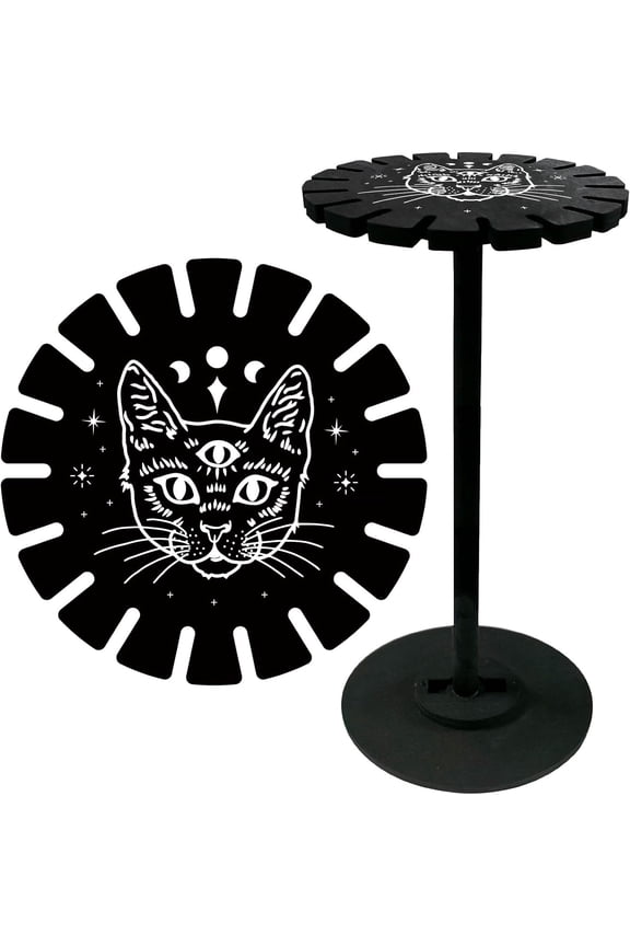 Gothic Cat Pendulum Shelf Pendant Display Holder Stand Black Wooden Dowsing Divination Metaphysical Boards Witchy Stuff for Home Hanging Stone Essential Oil Decor