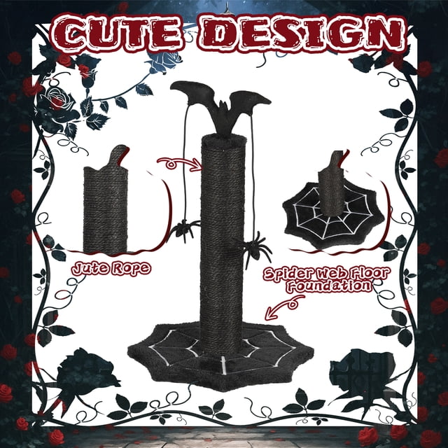 Gothic Cat Scratching Post with Bat-Shaped Topper & Spider Web Base ...
