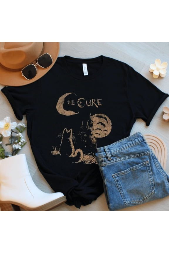 Gothic Cat Shirt The Cure Inspired Moon Graphic Tee