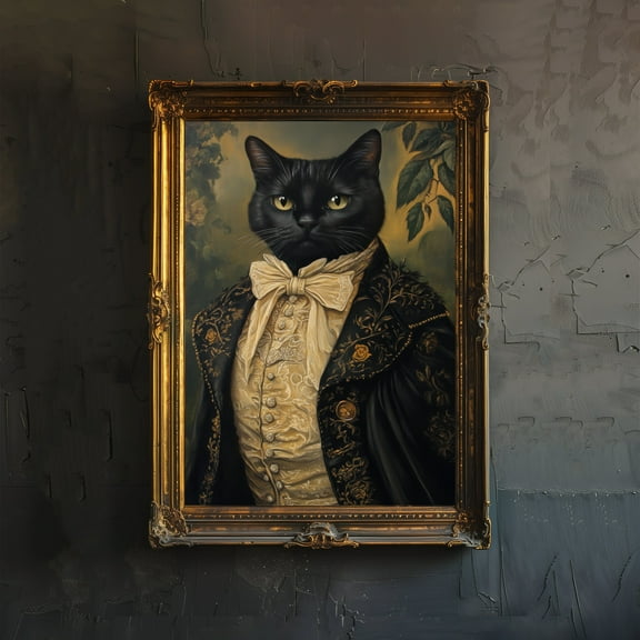 Gothic Cat in Suit Print Dark Academia Art Gothic Decor Antique Animal Portrait Victorian Era Cat Illustration Rustic Vintage Wall Art - Poster Unframed