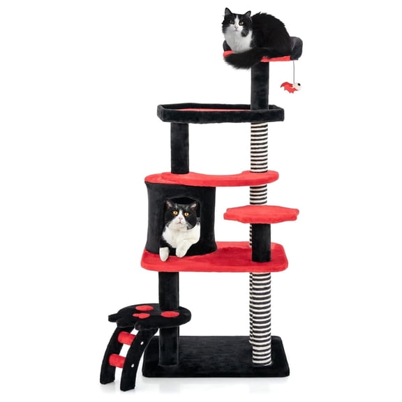 Gothic Cat Tree 52 Inch - Cat Tower with Sisal Scratching Posts, Coffin Bed, Cat Condo, Ladder & Bat Toy - 6 Tier Goth Cat Tree for Indoor Cats