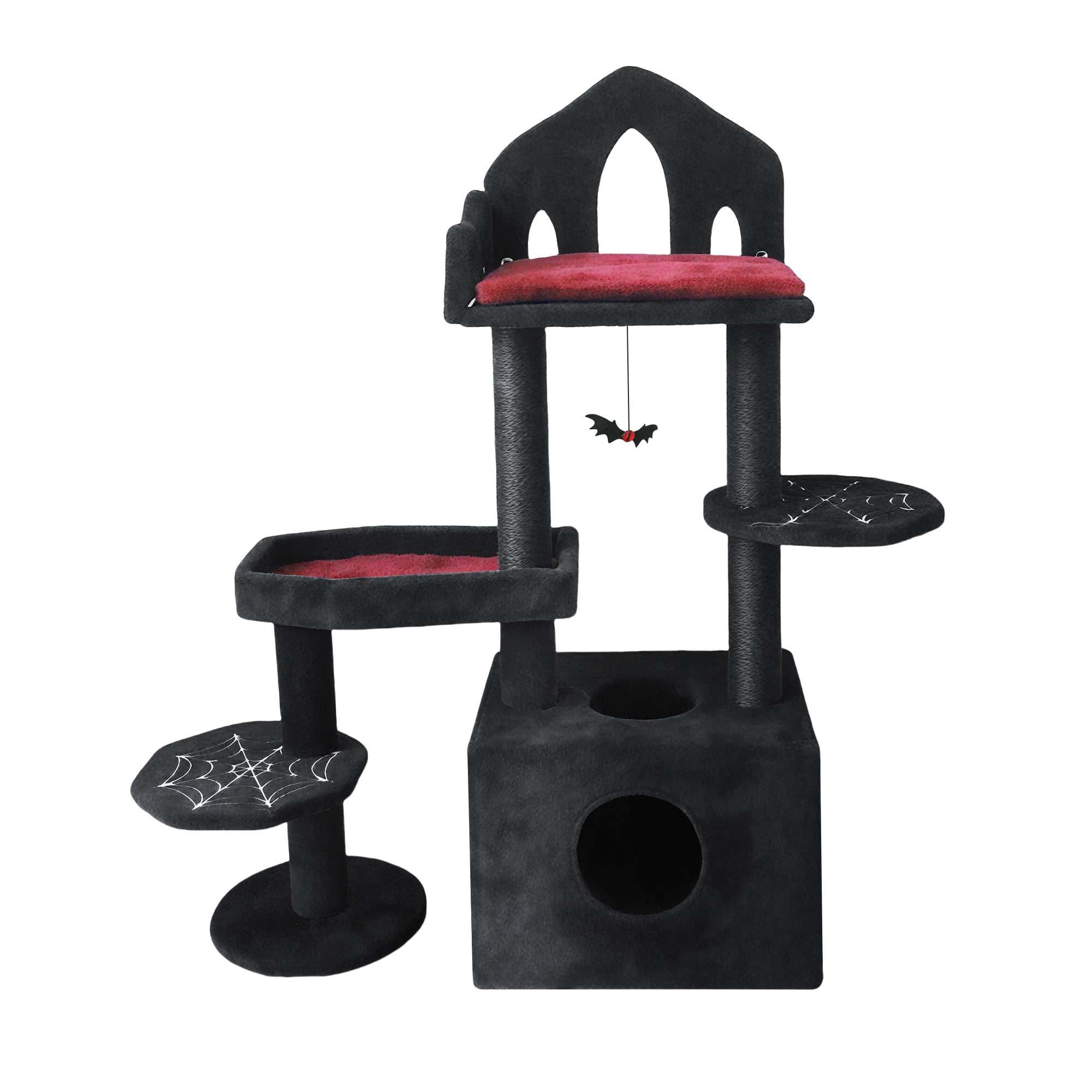 Gothic Cat Tree, Coffin-Shaped Platform, Soft Cushion, Scratching Posts, Halloween Home Decor