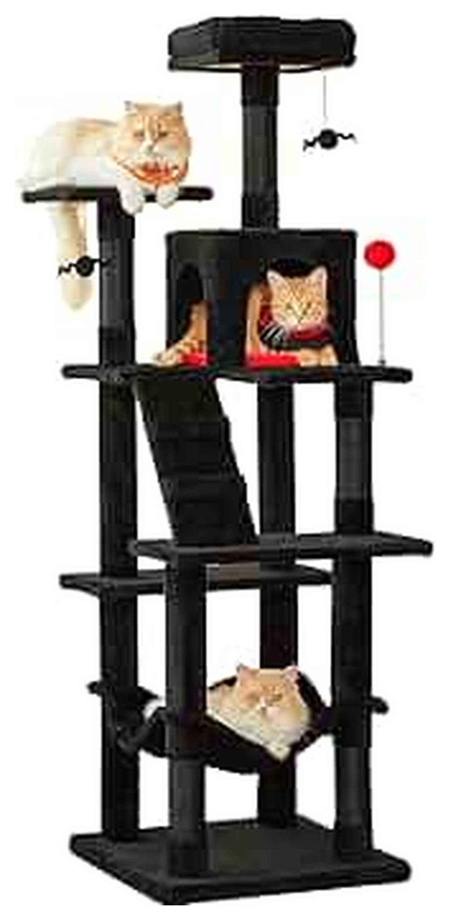 Gothic Cat Tree for Indoor Cats, 63.8" Multi-Level Tower - Black Cat Condo with Sisal Scratching Posts, Hammock & Bat Toys
