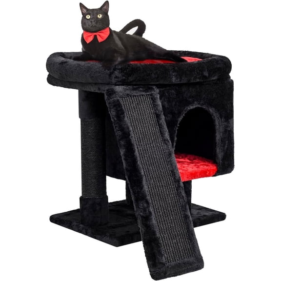 Gothic Cat Tree with Coffin Bed for Indoor Cats, Cat Tower with Scratching Post, Modern Activity House for Large Cats, Condo with Board, Kittens Cave