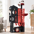 Gothic Cat Tree with Leaves, Black & Red, 67 Inch Tall Multi-Level ...