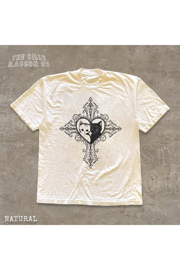 Gothic Cat Y2K Shirt, Whimsigoth Clothing, Dark Academia Tee For Women Men, Victorian Baroque Heart, Alt Clothing, Vintage Cat T-Shirt SAND Unisex S-5XL Hot Trending Shirt, Vintage Birthday Gift