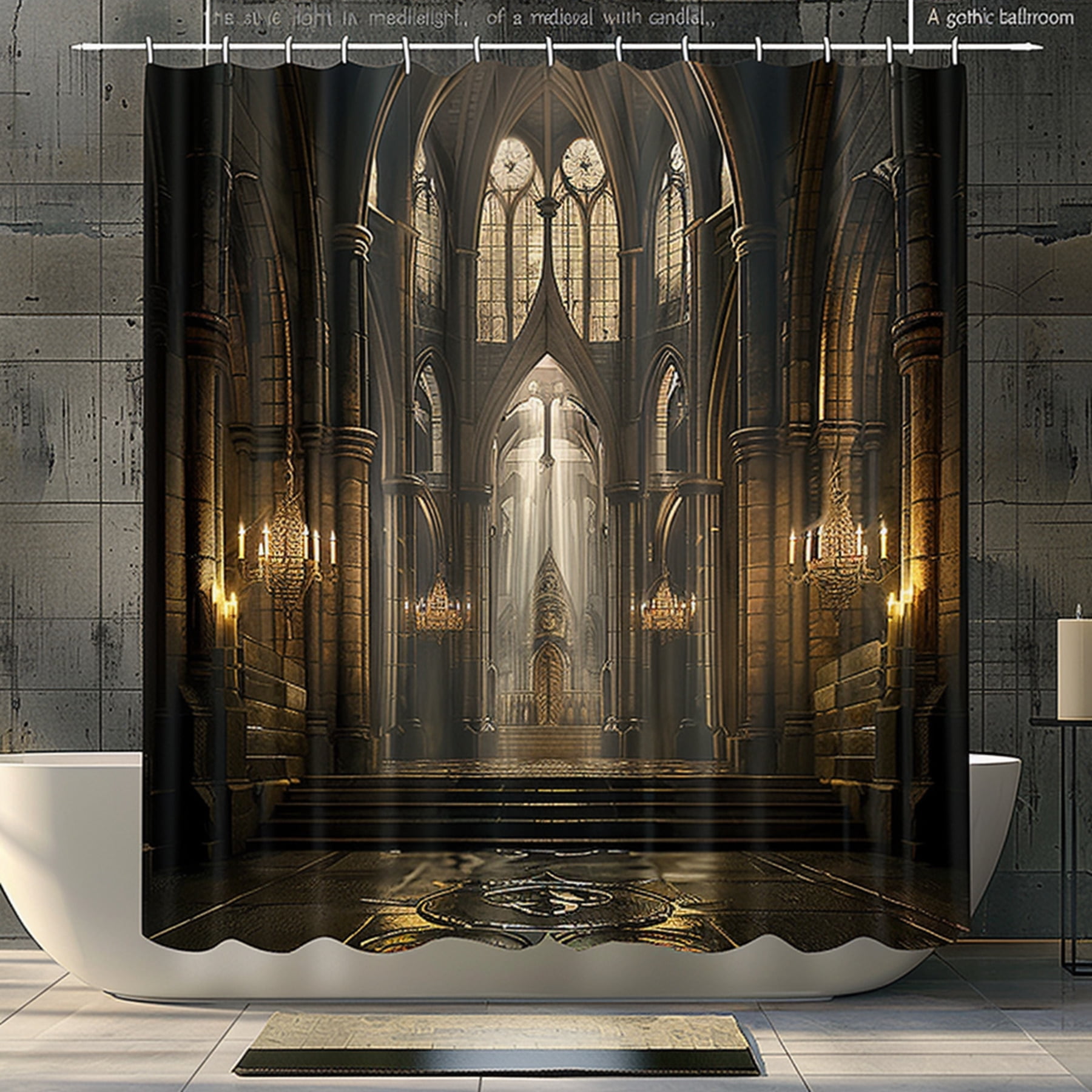 Gothic Cathedral Candlelight Shower Curtain with Grungepunk Design